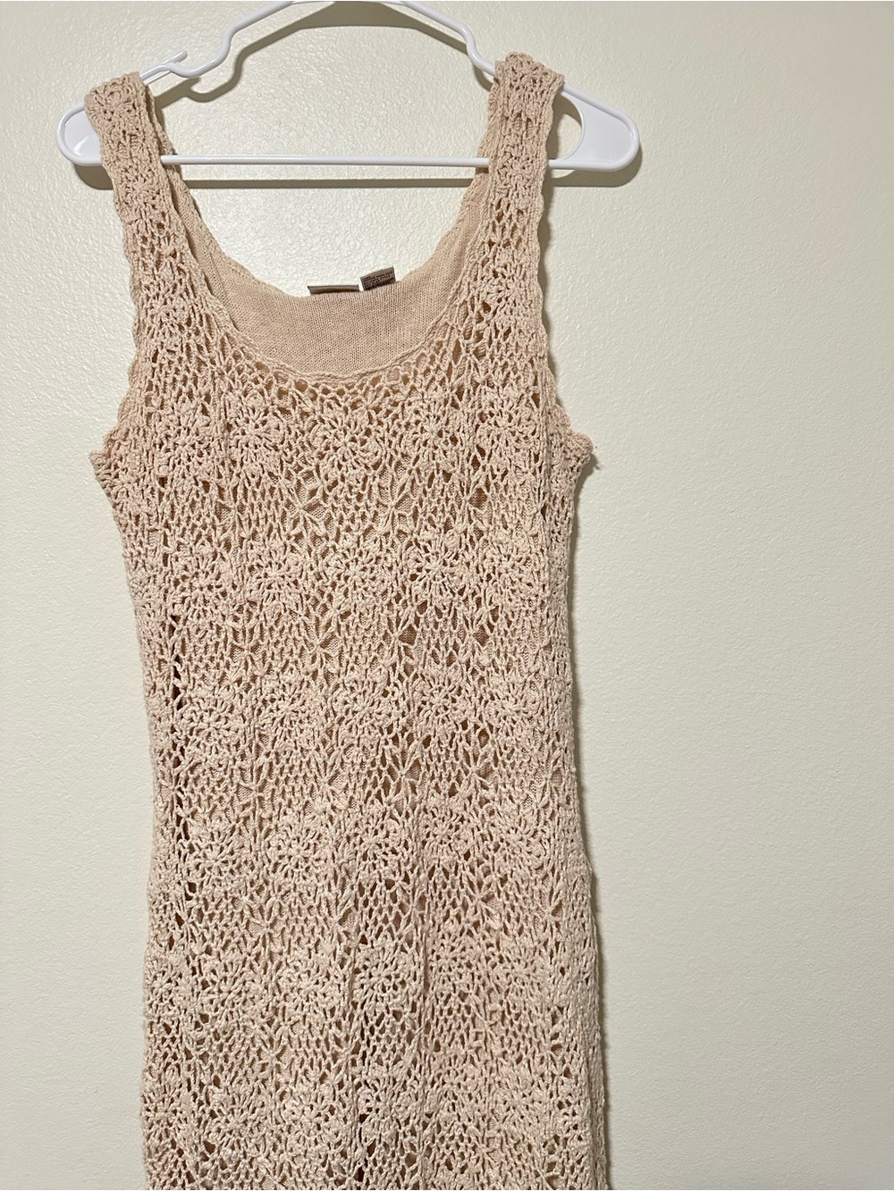Vintage Y2K Newport News Beige Floral Crochet Knit Ramie Cotton Maxi Dress - Picture 2 of 4